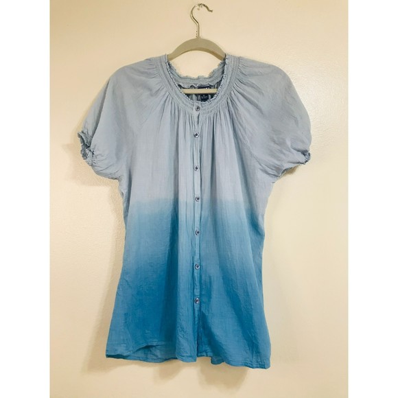 Uniti BOHO Peasant Blue Ombre Button Up Top, Size XL - Picture 3 of 4